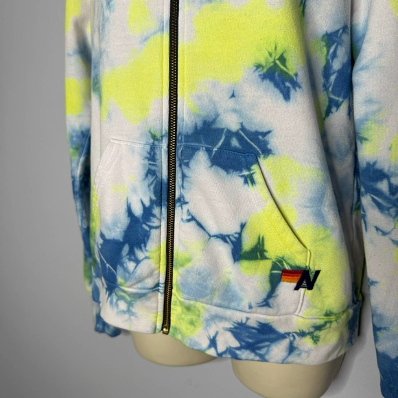 Aviator Nation Tie Dye Zip Hoodie Neon Yellow Blue Cotton Women's Small - Picture 2 of 9